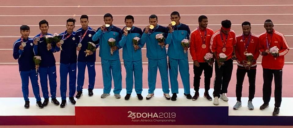 (圖)（圖左）男子4X100公尺接力銀牌魏溢慶、王偉旭、楊俊瀚、林鴻敏（照片來源：中華民國田徑協會）