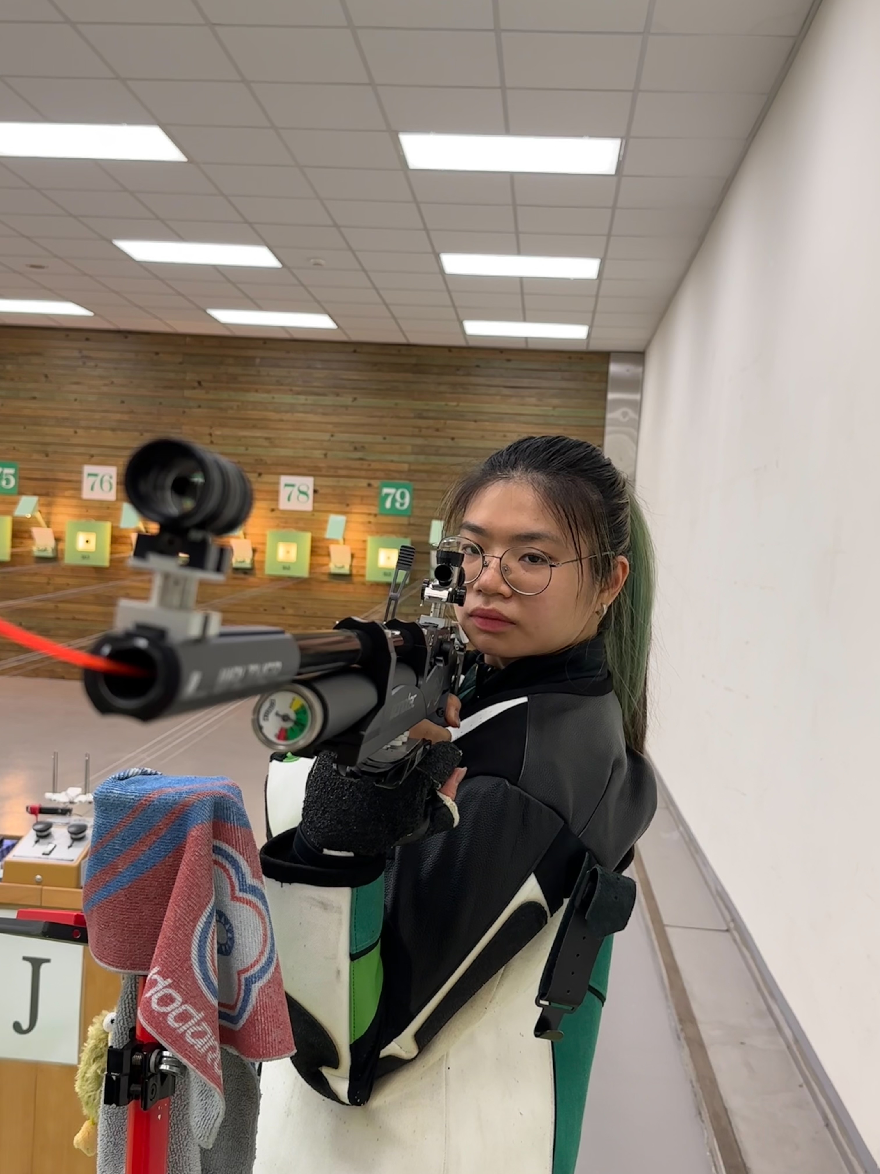 (圖)Lin Ying-shin, winner of the 10-metre air rifle at the Napoli 2019 Summer Universiade preparing at National Shooting Training Base Gongxi Shooting Range.