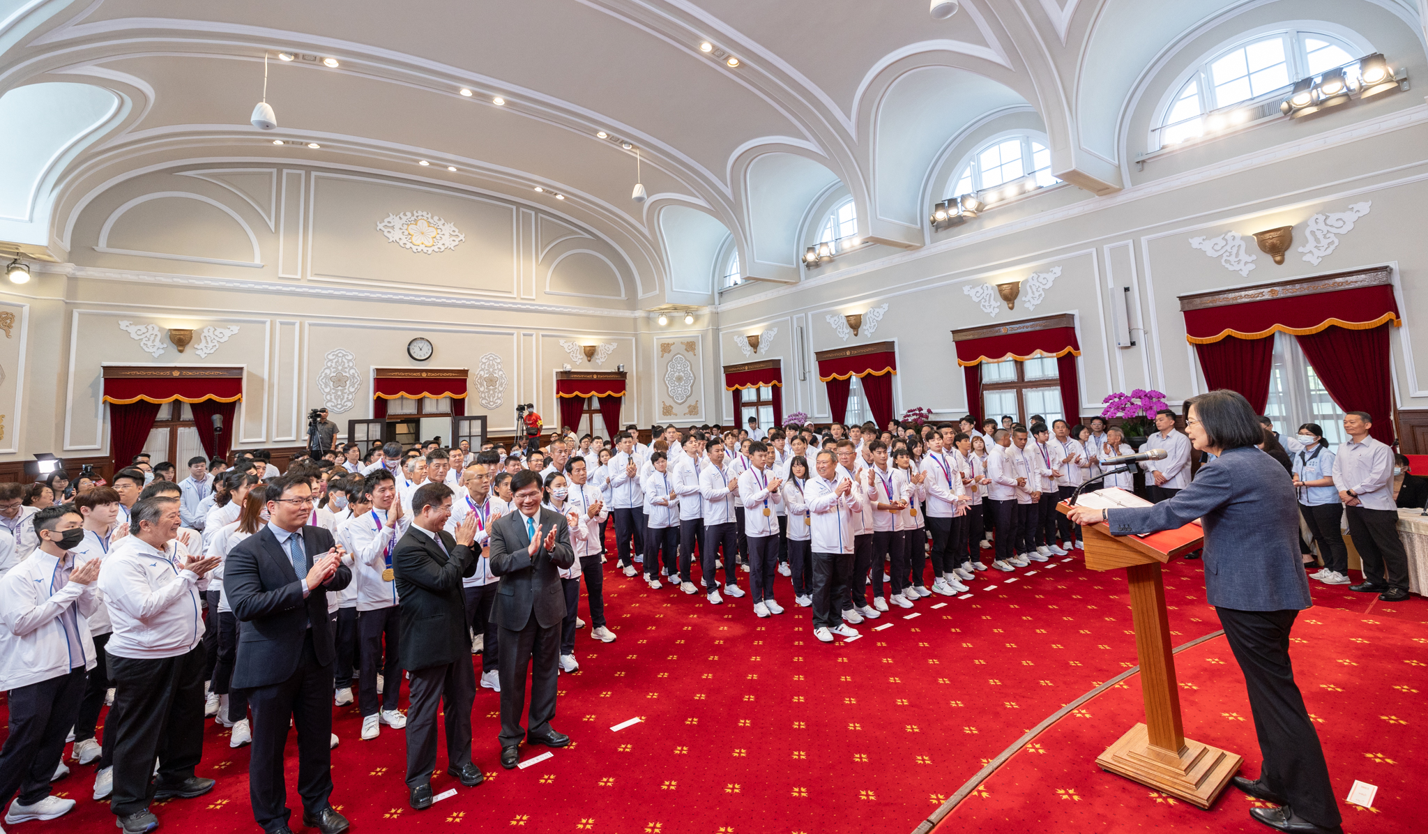 (圖)Chinese Taipei Hangzhou Games delegation was received by the president when they returned. (provided by the Office of the President)