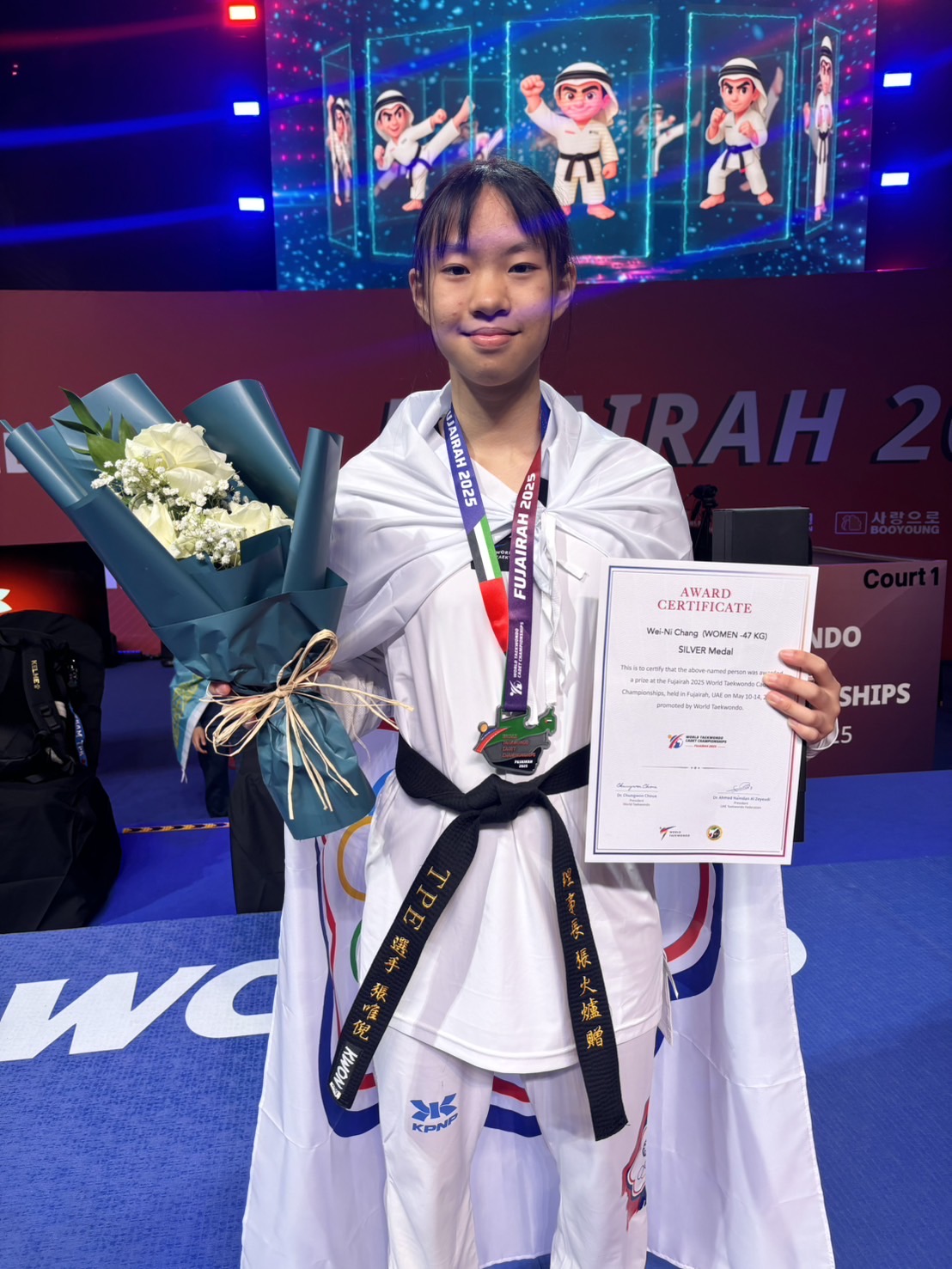 (圖)Taiwanese athlete Chang Wei-ni won the silver medal in the women’s sub-47kg category at the 2025 World Taekwondo Cadet Championship. (Photo courtesy of the Chinese Taipei Taekwondo Association)
