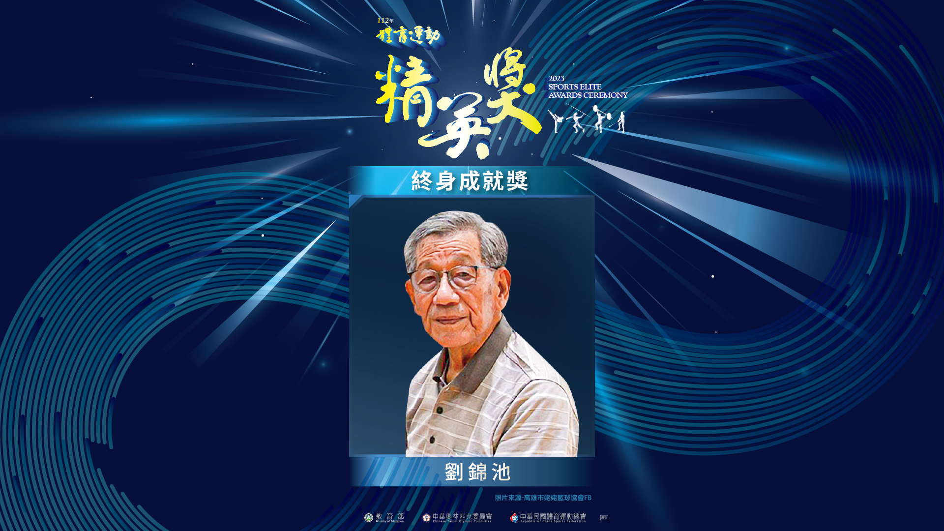 (圖)(附件照片1)1130104-1-Coach Liu Jin-chi, recipient of 2023 Sports Elite Awards-Lifetime Achievement Award, his lasting impact on Taiwan's sports, dubbing him the promoter of basketball in southern Taiwan. 