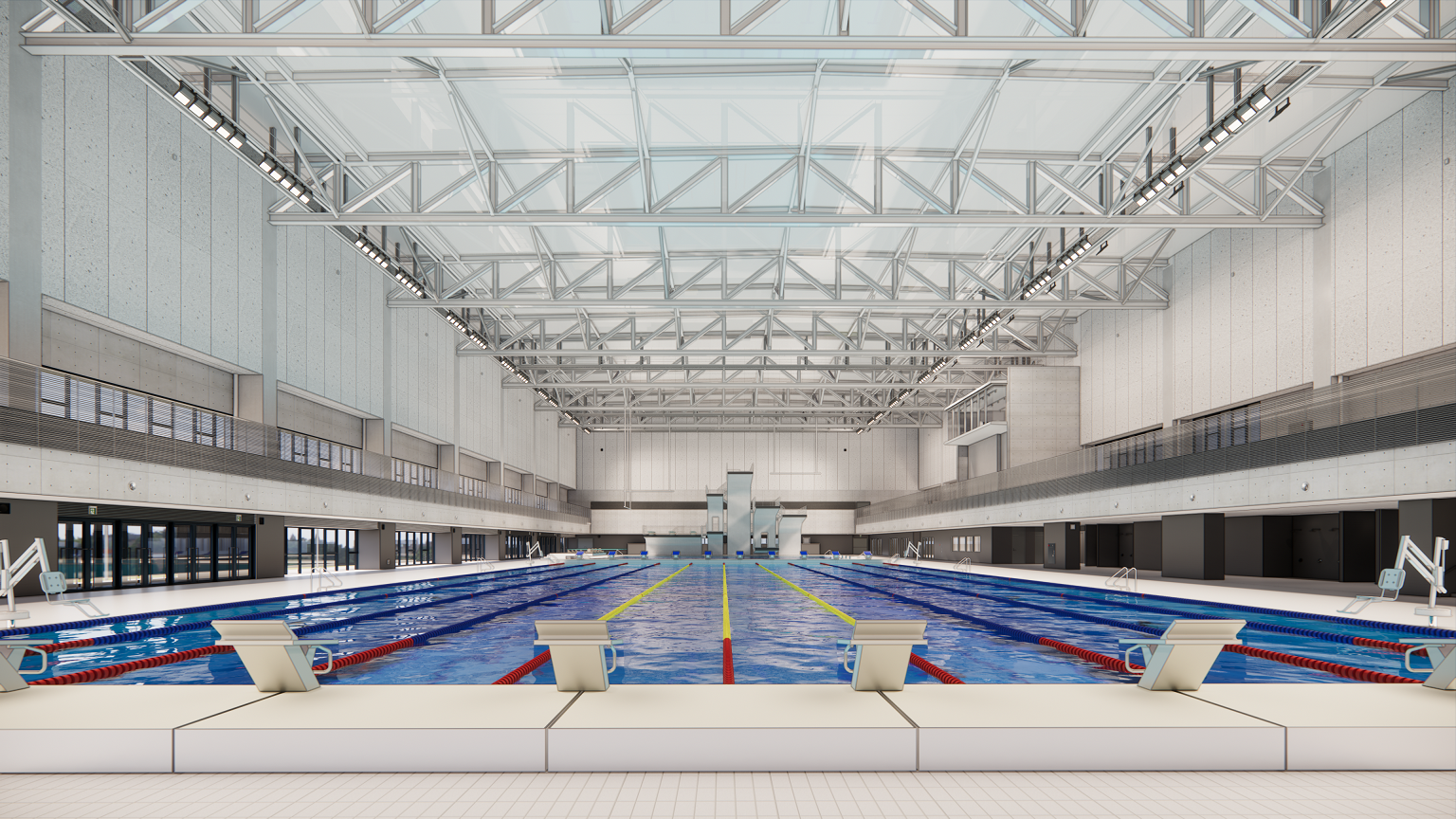 (圖)Simulation diagram of the competition pool and diving pool.